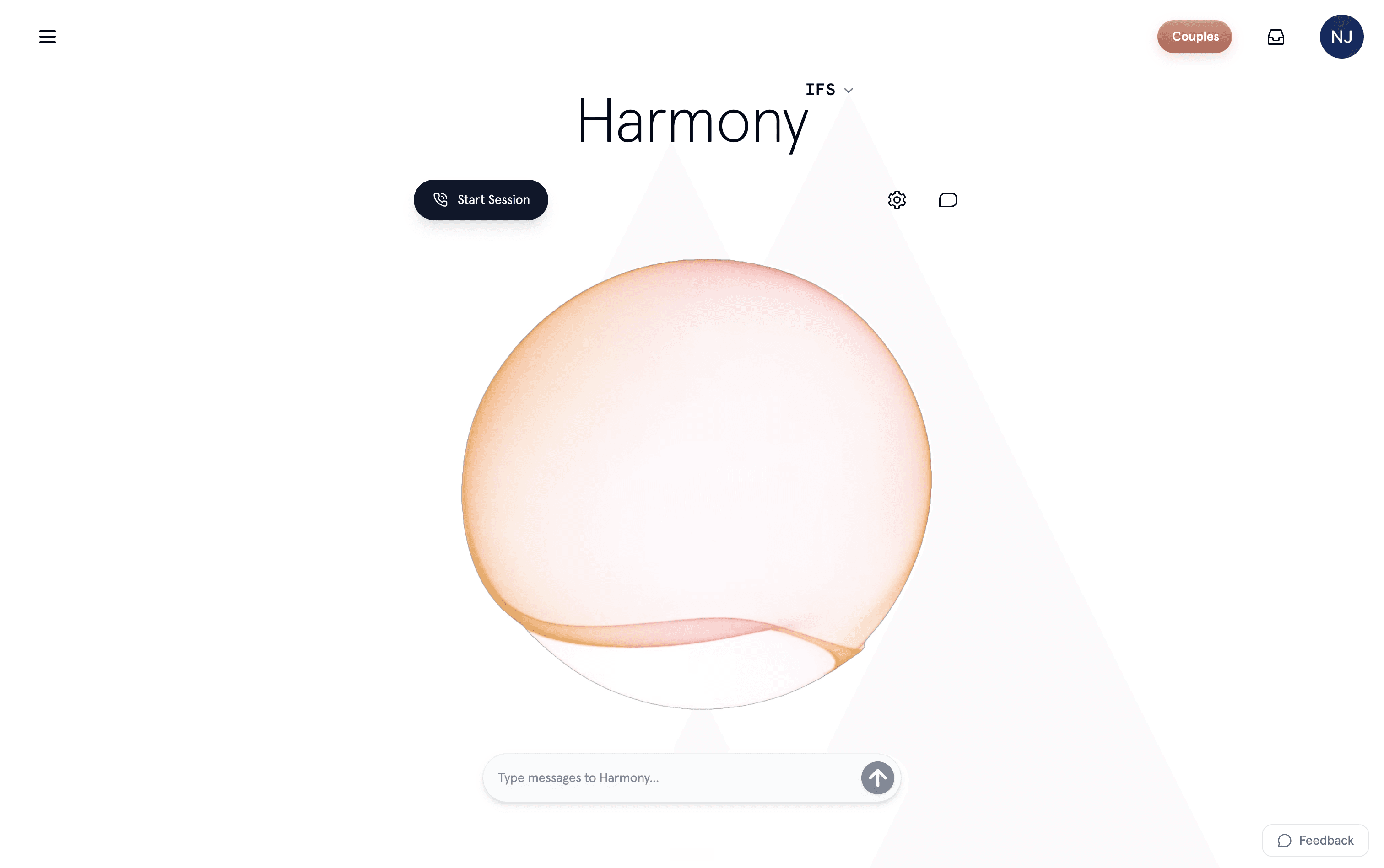 Harmony's home screen with the orb, ready to start an IFS session