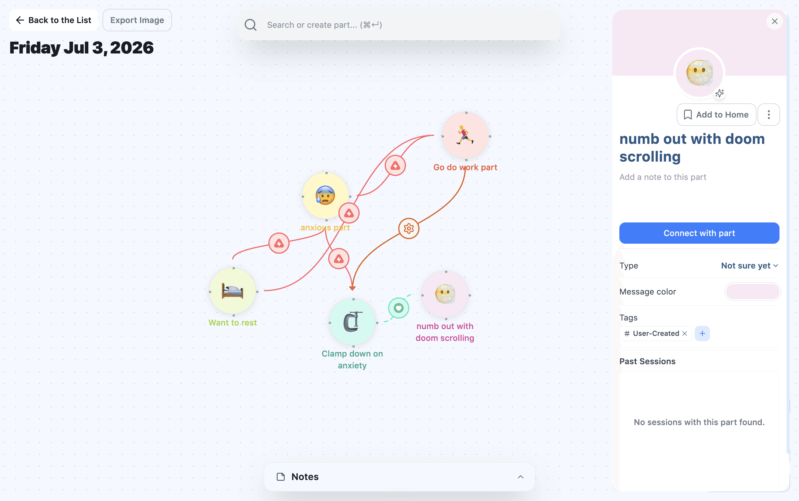 IFS Guide's visual parts map with connected part profiles