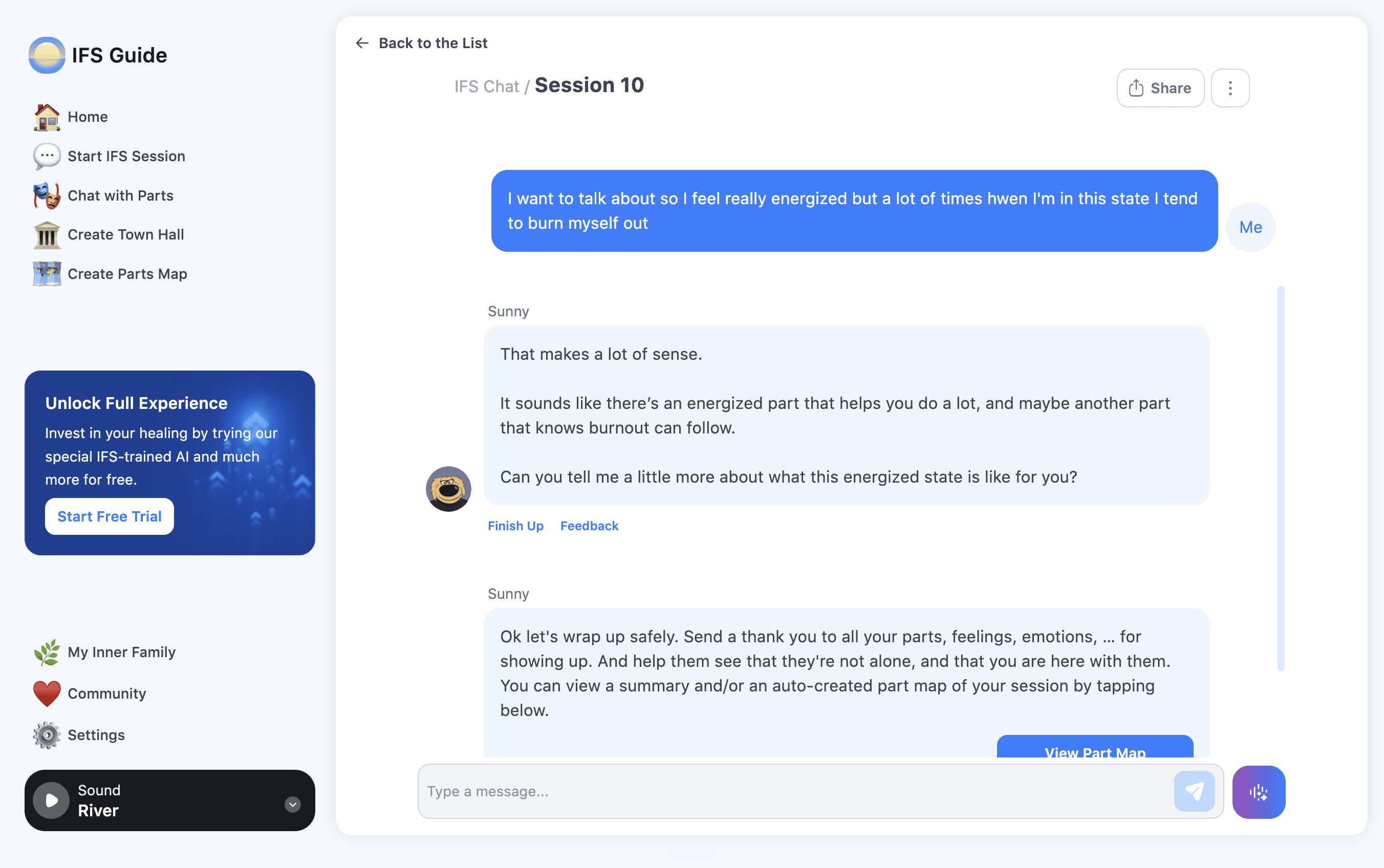 A text IFS session with Sunny in IFS Guide