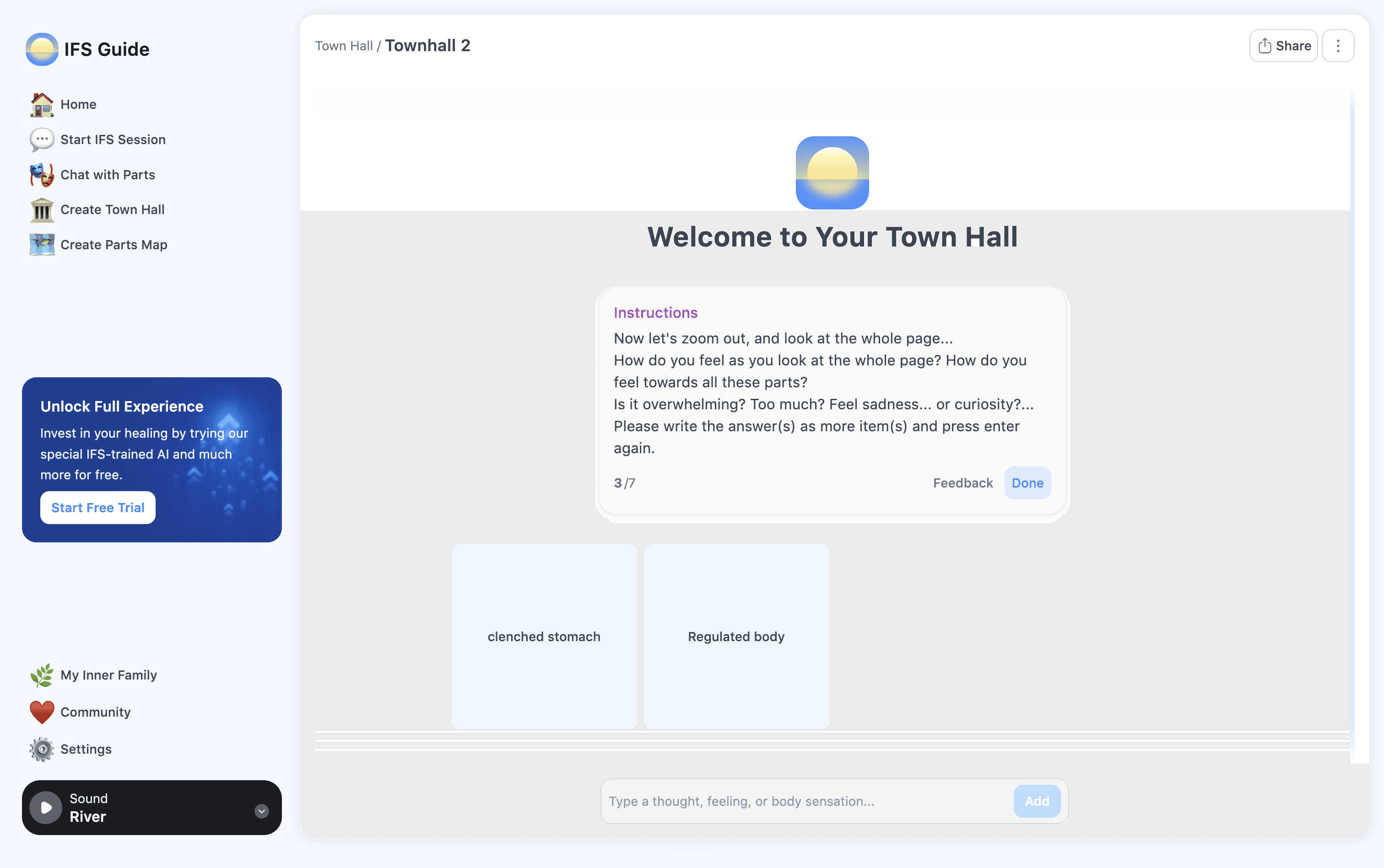 IFS Guide's Town Hall exercise for gathering thoughts, feelings, and sensations